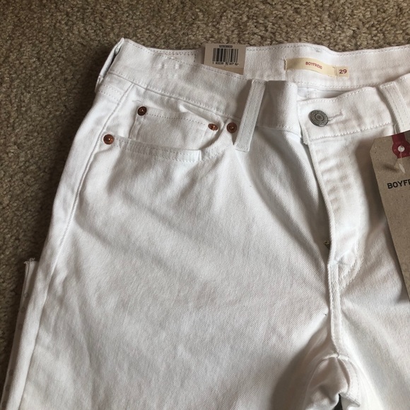Levi’s boyfriend white crop studded jeans denim pants fringe 10 - Picture 7 of 10